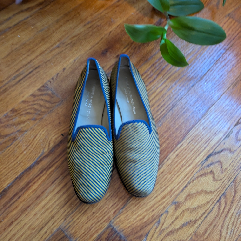 Stubbs & Wootton Blue and Gold Striped Loafers